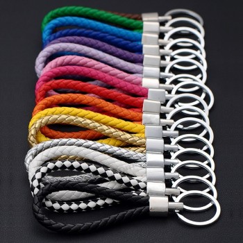 ファッション手作り革ロープ織キーホルダー金属キーリングキーチェーン男性または女性キーホルダーキーカバー自動キーリングギフト