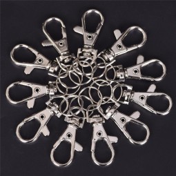 10pcs/lot Metal Swivel Lobster Clasp Clips Key Hooks Keychain Split Ring DIY Bag Jewelry Classic Key Chain Ring Silver Wholeales