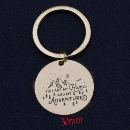 Round Keychain Engraved You Are My Home And My Adventure Stick Figure Mountains And Moon Key Fobs For Lovers Key Ring Gift