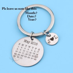 Personalized Keyring special day  Keyfob Custom date name heart  keychn Keysholder  Round Keyfob  Calendar engraved keychain