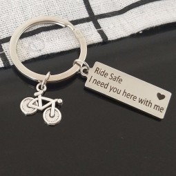 Laser engraving keychain ride safe heart i need you here with me bicycle pendant key ring lettering key chain couple gift