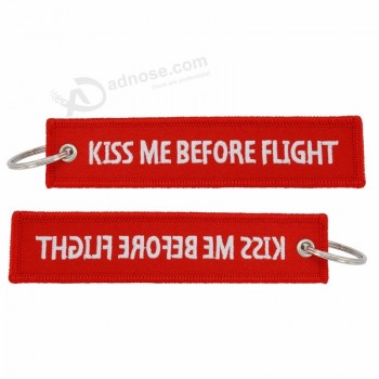 Durable key tags print KeyChain KISS ME BEFORE FLIGHT CREW Embroidered keychains