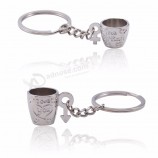 Trendy Couple Keychain Coffee Cup Key Chain Carved Heart I Love You Key Holders Birthday Gift Silver LOVE Heart Key Ring Jewelry