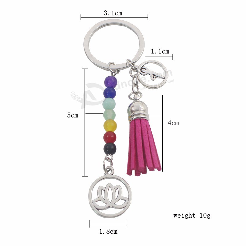 Fashion-Leather-Velvet-Tassel-Silver-Lotus-Keychain-Seven-7-Chakra-OM-Yoga-Energy-Key-Chain-8mm (3)