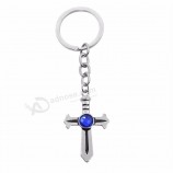 Hot anime sprookje sleutelhanger eenvoudige zilver blauw kristal kruis zwaard sleutelhanger ring voor vrouwen mannen verjaardagscadeau dropshipping