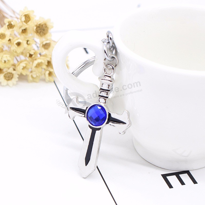 Hot-Anime-Fairy-Tail-Keychain-Simple-Silver-Blue-Crystal-Cross-Sword-Key-Chain-Ring-For-Women (2)