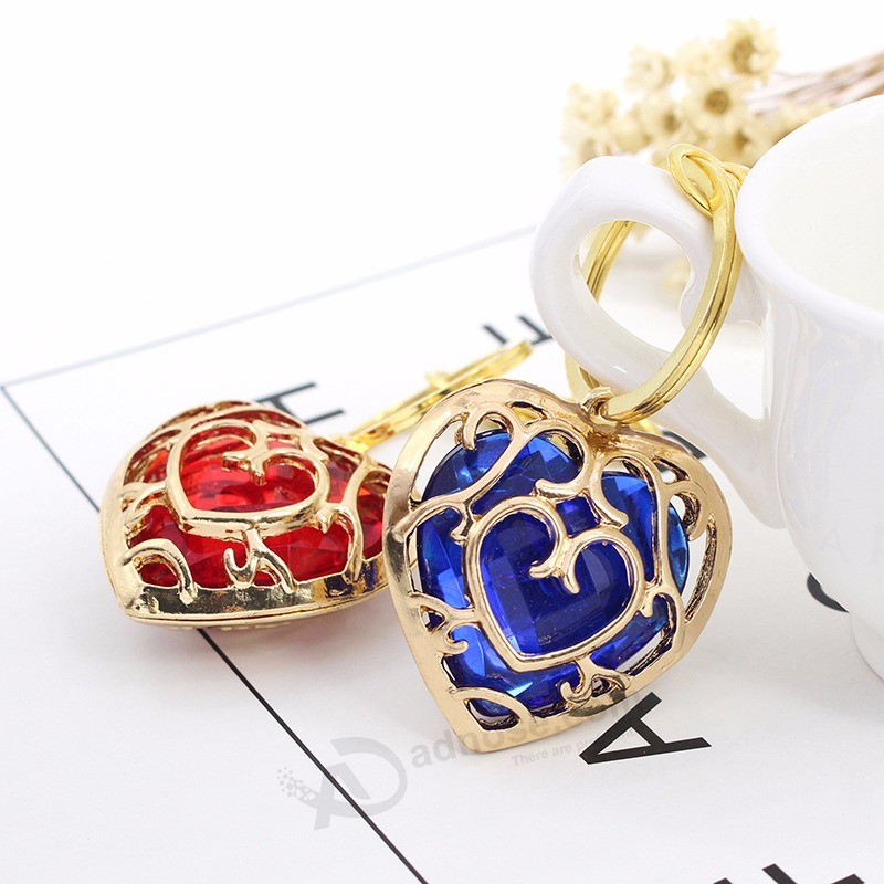 The-Legend-Of-Zelda-Key-Chain-Hollow-Alloy-Gold-Frame-Red-Blue-Acrylic-Love-Heart-Keychain (3)