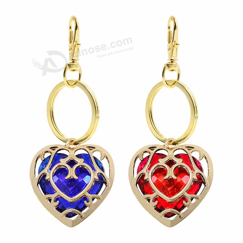 The-Legend-Of-Zelda-Key-Chain-Hollow-Alloy-Gold-Frame-Red-Blue-Acrylic-Love-Heart-Keychain