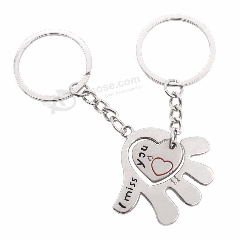 2Pcs-Fashion-I-Miss-You-Paar-Schlüsselbund-Love-In-Hand-Heart-Keychains-Key-Chain-Ring-For