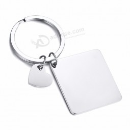 2019 Custom Logo Photo Heart-shaped Accessory Rectangular Keychain Stainless Steel Key Ring For Family Gift
