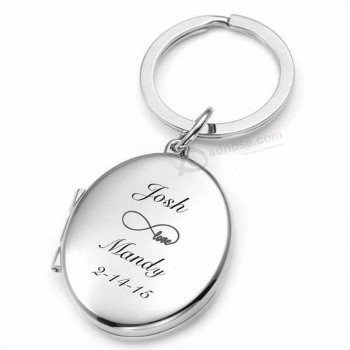 Personality custom Oval Locket Keychain silver floating photo jewelry locket key tag engraved initail or name key chain