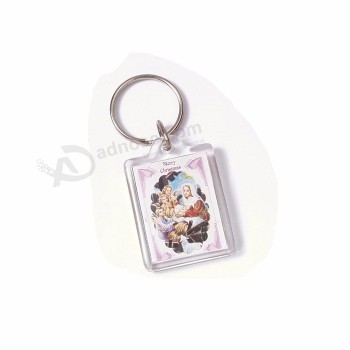 Promotional STARWOOD#9009 23*34mm Rectangle Crystal Clear Acrylic Photo Frame Keychain snap lid picture key ring promotional tag