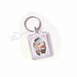 promotional starwood#9009 23*34mm rectangle crystal clear acrylic photo frame keychain snap lid picture key ring promotional tag
