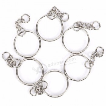 50 stks gepolijst zilver kleur sleutelhanger sleutelhanger splitring met korte ketting sleutelhangers vrouwen Mannen DIY sleutelhangers accessorie 25mm / 30mm