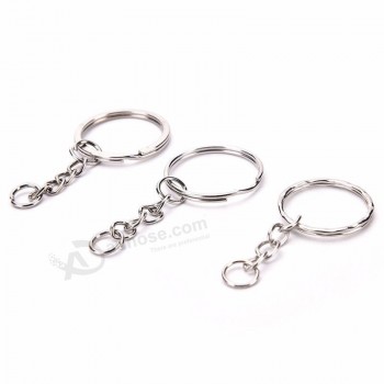 50 pcs 25mm polido cor prata chaveiro chaveiro anel de divisão com cadeia curta chave anéis mulheres homens diy chaveiros acessórios