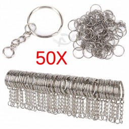 Polido cor prata 25mm chaveiro chaveiro anel de divisão com cadeia curta Chave anéis mulheres Homens DIY chaveiros acessórios 50 pcs