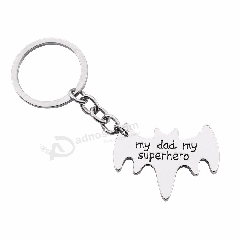 Mode-My-papa-My-Superhero-Charm-hanger-Keychain-Simple-Silver-Bat-Key-Chain-Ring-vader-s