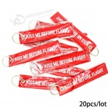 20Pcs/lot KISS ME BEFORE FLIGHT Embroidery Keychains For Women Bag Pendant Silver Metal Key Ring Car Luggage Tag Aviation Gifts