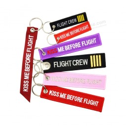 5pieces Aviation gift KeyChain KISS ME BEFORE FLIGHT for motorcycle cars Key Chains tag Woven Embroidery riband Streamer label