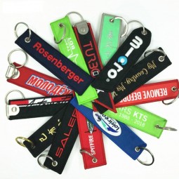 Custom twill fabric embroidery personalized keychains, embroidery  key chain tag