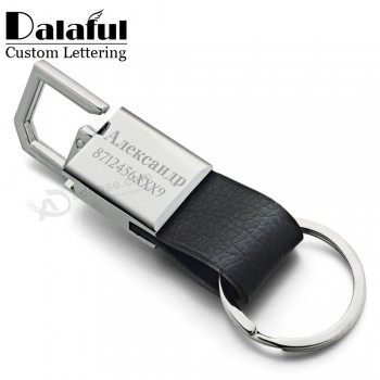 Custom Lettering Keychains Leather Keyrings Stainless Steel Engrave Name Customized Logo Personalized Key Chain