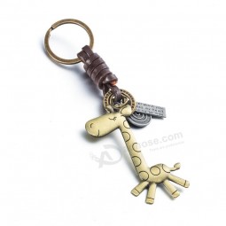 Giraffe Suspension Pendants Leather Keychain Keys Ring Holder Cover Chains For Motorcycle