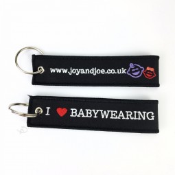 custom twill promotional embroidery keychain tag