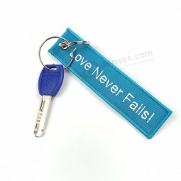Fabric Key Tag Embroidery Bags Keychain in Bulk with Base Brand Logo Designed