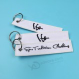 Promotional Gifts Twill Fabric Tag Custom Both Sides Logo Machine Embroidered Keychains with Rings