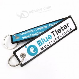 Letters Logo Safety Blue Embroidered Fabric Keychains for Collections
