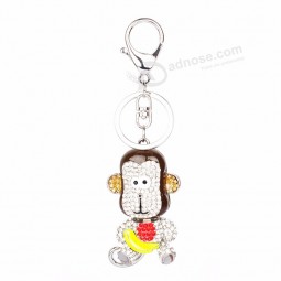 Glaze monkey banana rhinestone crystal beads KeyChain stainless Key Ring