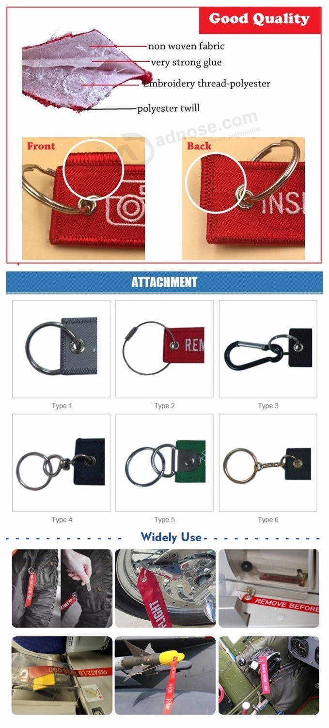Custom logo Embroidery woven Textile keychain with Key Ring