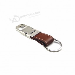 Top Quality Brown Leather Custom Metal Keychain for Men