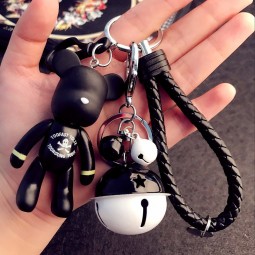 Violent Bear Keychain Small Bell Keyring Leather RopeKey Ring Cute Cartoon Doll Bear Key Chain Car Bag Charm Pendant Porte Clef