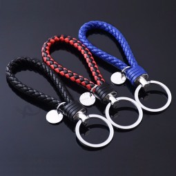 Fashion Unisex Braided Leather Rope Handmade Waven Keychain Leather Key Chain Ring Holder for Car Keyrings Men Women KeyChains