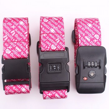Free sample custom luggage strap/polyester luggage belt with lock/travel luggage bag belt