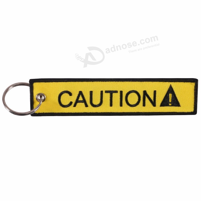 New-CAUTION-Keychain-Embroidery-Black-Letter-Yellow-Key-Chain-Holder-for-Cars-and -ccycles-Key-Fob (3)