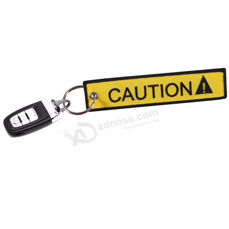 New-CAUTION-Keychain-Embroidery-Black-Letter-Yellow-Key-Chain-Holder-for-Cars-and -ccycles-Key-Fob (4)