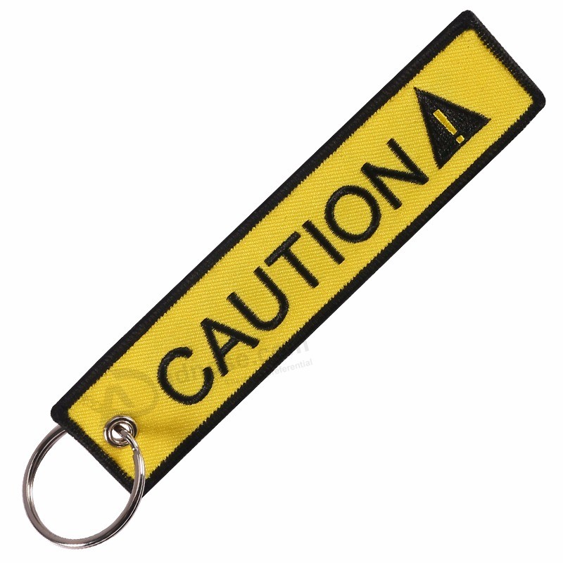 New-CAUTION-Keychain-Embroidery-Black-Letter-Yellow-Key-Chain-Holder-for-Cars-and -ccycles-Key-Fob (2)