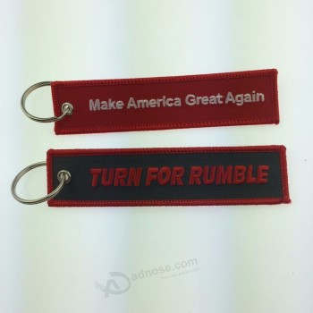 Custom double side embroidered keychain with company logo/slogan