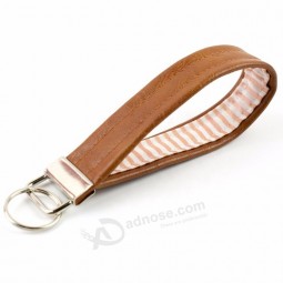 Faux Leather Keychain Key Wristlet with Stripes Cute Key