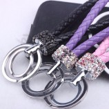 Cheap! Double Loop Rhinestone Crystal keychain creative 2019 new key chain purse messenger bag backpack pendant 21Colors