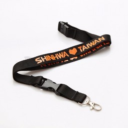 promotional polyester neck lanyard with release buckle and metal hook