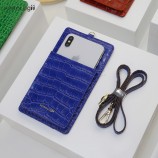时尚手机钱包套手机信用卡插槽配鳄鱼纹定制名称的挂绳牛皮
