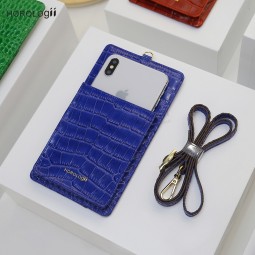 Fashion Phone Wallet case mobile phones credit card slots with lanyard cow leather with crocodile pattern custom name