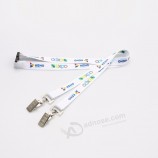 Customized logo sublimation rush badge holder lanyard with double bulldog clip