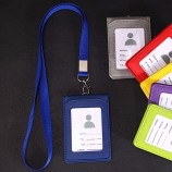 1 개 가죽 지갑 작업 사무실 ID 카드 신용 카드 배지 홀더 끈 사무실 회사 용품 작업 버스 카드 홀더