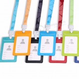 Leather ID Card Holder Candy Colors Name Tag Exhibition Cards Business Badge Holder With Lanyard School Office Supplies