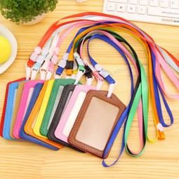 1pcs Colorful Credit Card Holders Women Men PU Bank Card Neck Strap Card Bus ID holder students kids Identity badge with lanyard