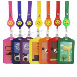 Cartoon Animals Giraffe Bear Cat Retractable Badge Reel Student Card Badge Holder for Bus Credit Card Cover With Lanyard